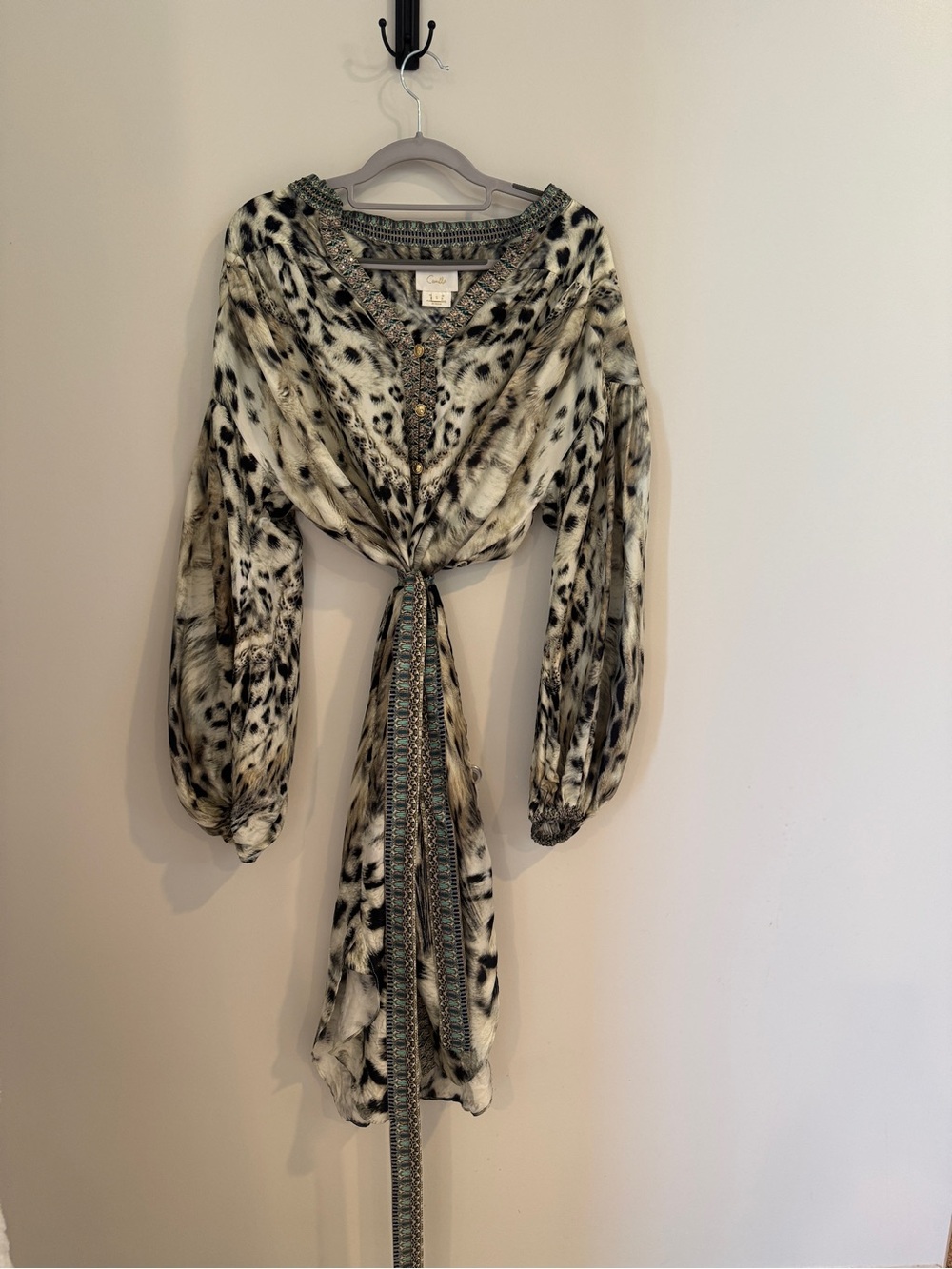 Camilla Cream and Black Leopard-Print Button-Front Dress with Belt - Picture 4 of 4